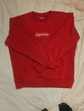Supreme Red Embroidered Box Logo Crewneck FALL/WINTER 2015